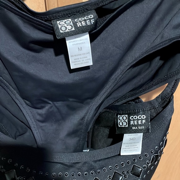 Coco Reef 2 Piece Tankini. Swimsuit 34D top M bottom - black - shirred sides - Picture 4 of 6